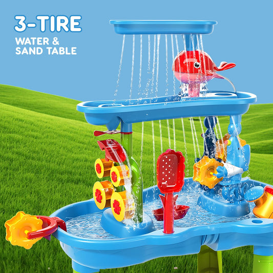 zefinot Water Table for Toddlers 3-5 | 3-Tier Kids Water Table Toys, Outdoor Water Table with Rain Showers Splash Pond for Beach Backyard Summer, Sensory Play Table for Boys Girls