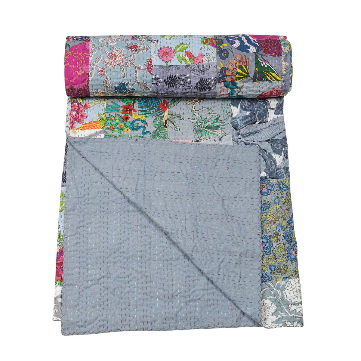 Marubhumi Indian Traditional Pure Cotton Patchwork Quilt, Paisley Print Kantha Quilt Multi Color (Multicolor-31, Twin (60"x 90"))