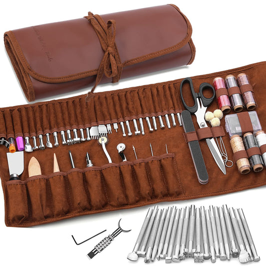 TLKKUE Leather Working Tools Leather Craft Tools for Carving Stamping Sewing Punching Cutting with Custom Storage Bag Professional Tooling Kit for Crafting, Repair & DIY Projects