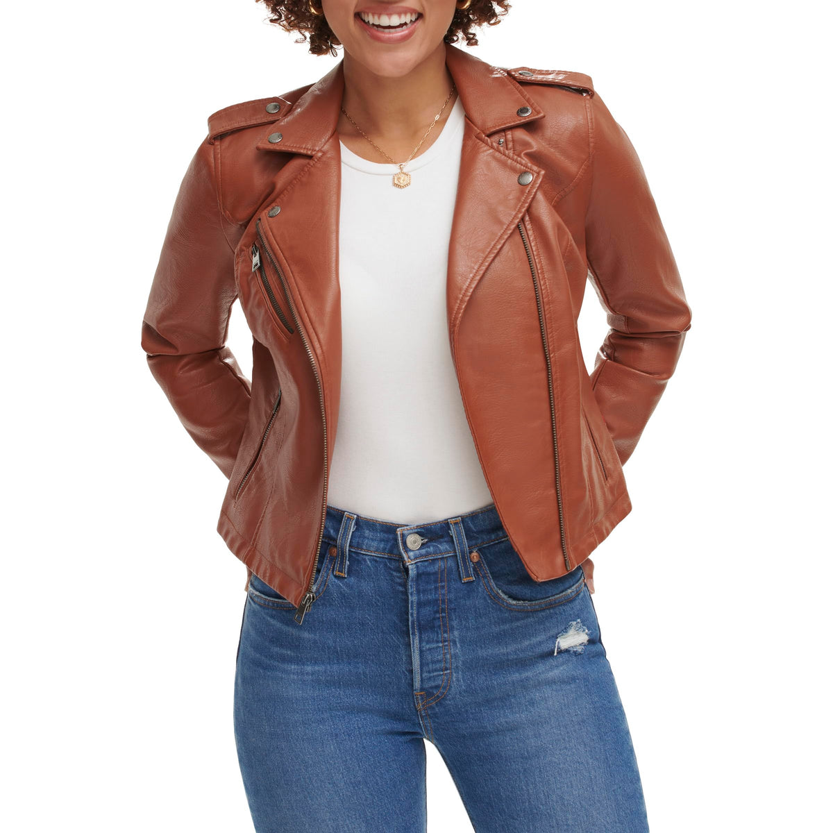 Levi's Women's Faux Leather Jacket, Camel Brown, Medium