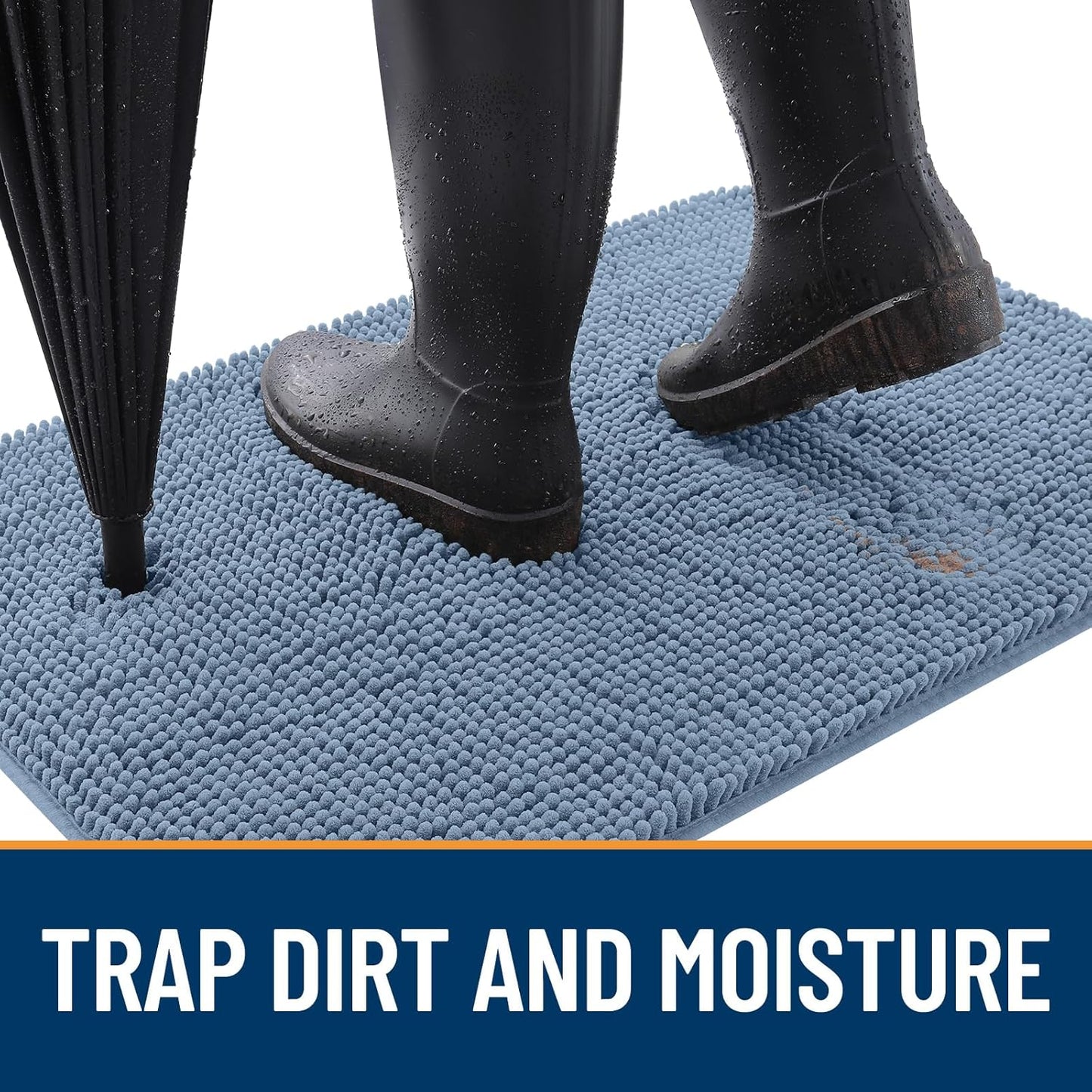 OLANLY Dog Door Mat - Absorbent Non-Slip Chenille Mat for Muddy Paws | 70x24, Quick Dry, Airy Blue