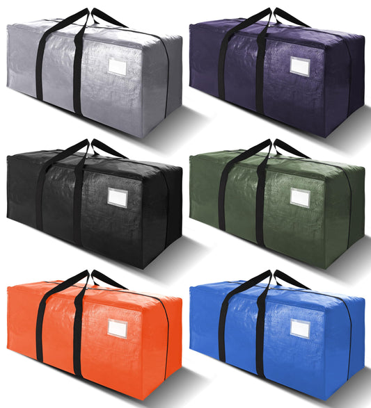VELVETSURE Heavy Duty Extra Large Moving Bags W/Backpack Straps - Strong Handles & Zippers, Storage Totes For Space Saving, Fold Flat, Alternative to Box and Bin (Set of 6, Multicolor)