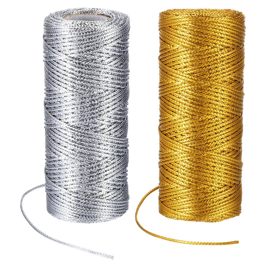 PATIKIL 110 Yards Decorative Metallic Bakers Twine, 1 Rolls Wrapping Twine String Rope DIY Tie Gift Packing Materials for Christmas Crafts Wedding Present,Gold & Silver