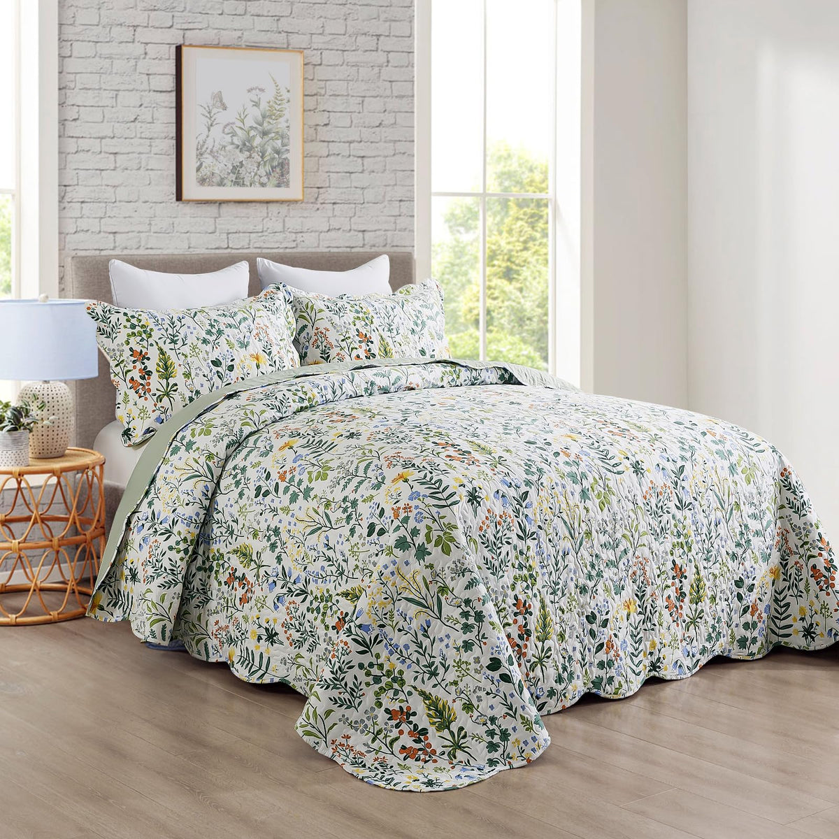 Travan 3-Piece Quilt Set Quilted Bedspread Lightweight Coverlet Set Garden Style Floral Printed Oversized Quilted Bedding Set with Shams for All Season, Exquisite, Queen Size