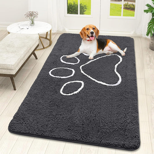 OLANLY Dog Door Mat - Absorbent Non-Slip Mud Mat for Paws | Quick Dry Chenille, 59x32, Dark Grey