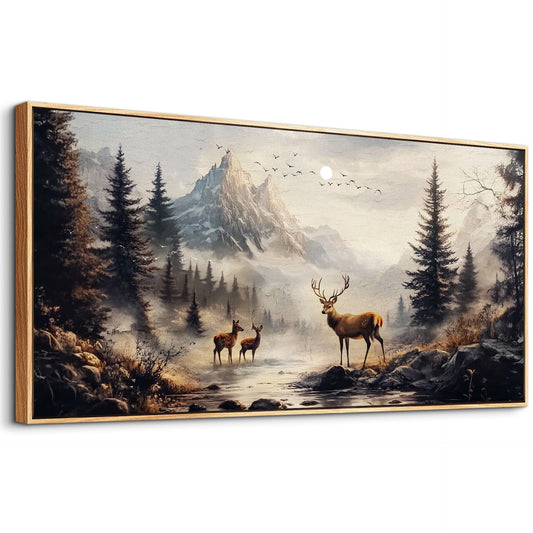KELIYUAN Large Canvas Wall Decor For Living Room Wall Art For Bedroom Office Murals Landscape Painting Of Elk Mountain Wall Pictures Restaurant Room Modern Home Decoration Wood Framed 24"X48"