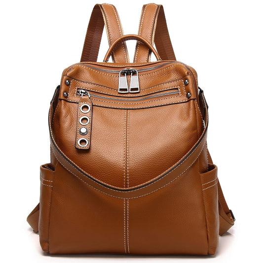 Wesccimo Genuine Leather Backpack Purse For Women Real Soft Leather Travel Fashion Designer Convertible Ladies Shoulder Bag