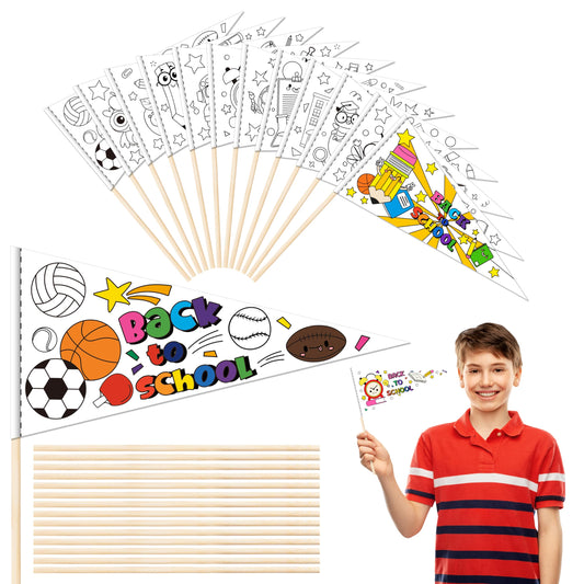 X1zuue 2025 Back to School DIY Flags Kit - 36 Packs First Day of School Coloring Pennant Banners Classroom Photo Props Party Decor for Kids Teacher Craft Supplies Home Classroom Activities