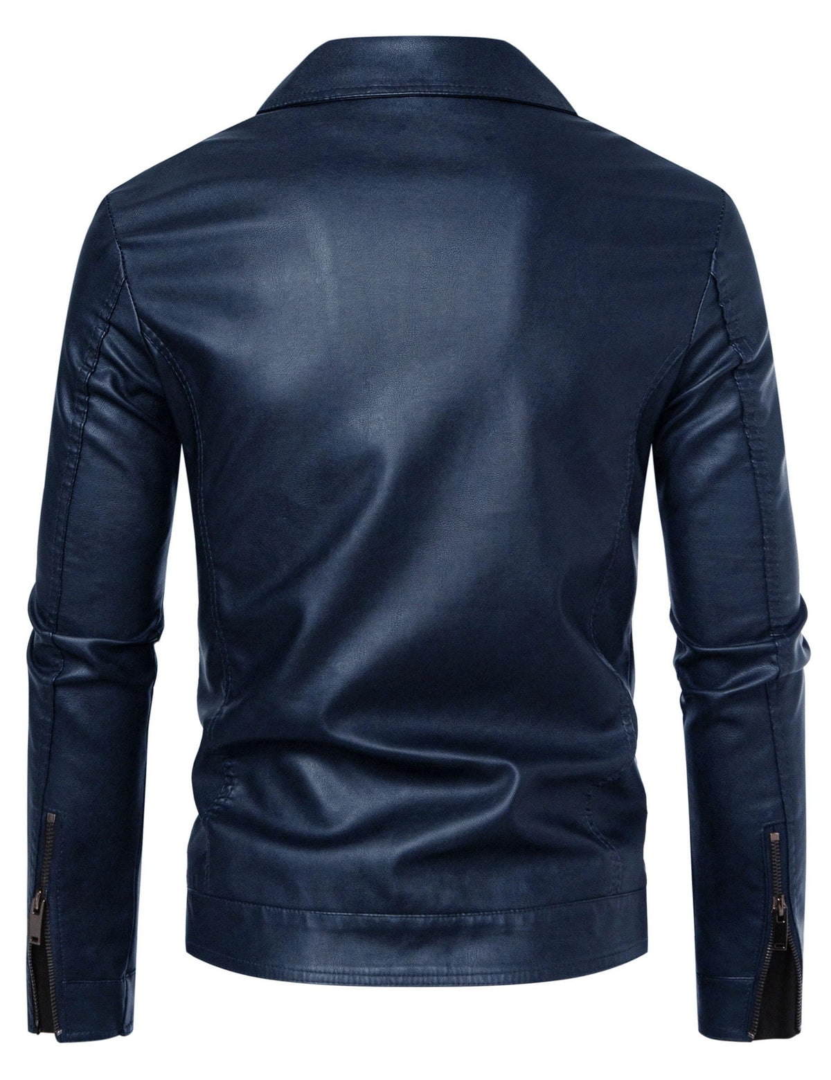 Blue Leather Jacket Men Faux Leather Moto Biker Coat Outwear Windproof XL