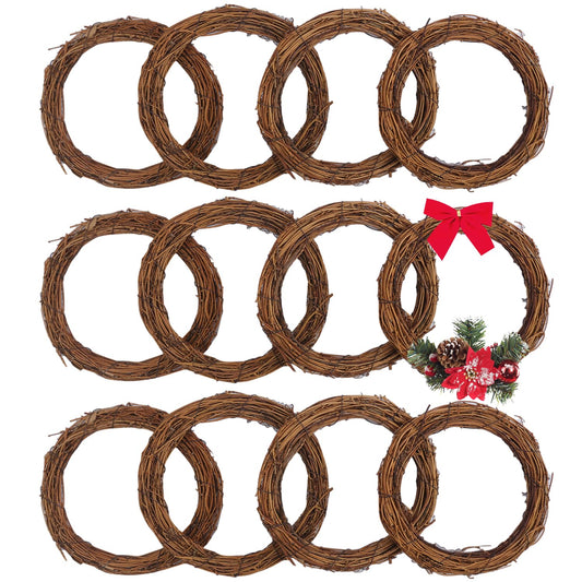 Yiksonyo 12 Pcs 8 Inch Natural Grapevine Wreath Set, Natural Rattan Wreath,Hand-Woven 8 Inch Vine Branch Wreaths, Perfect for DIY Crafts, Christmas Decorations, and Wedding Supplies