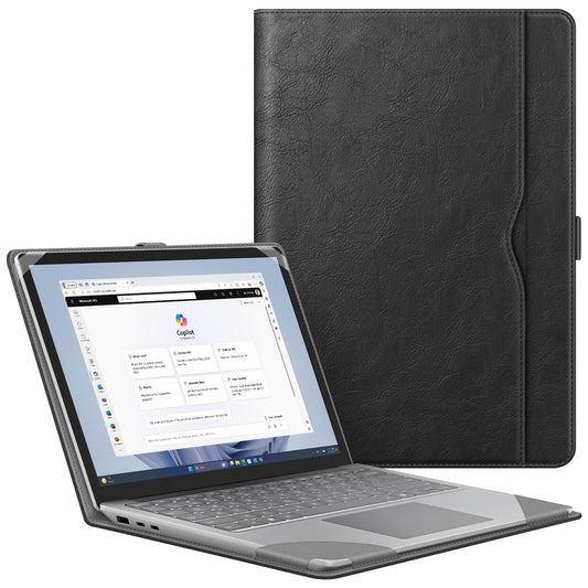 Fintie Sleeve Case for 15 Inch Microsoft Surface Laptop 6/5/4/3 (Model: 1872/1873/1953/1979), Premium PU Leather Protective Folio Book Cover with Large Pocket, Black