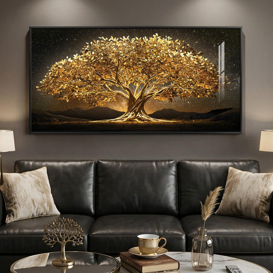 Large Framed Black and Gold Tree of Life Wall Art, Modern Luxury Tree Painting Print Artwork for Walls, Contemporary Dark Elegant Glam Picture for Living Room Bedroom Office Wall Decor, 60x30 Inch