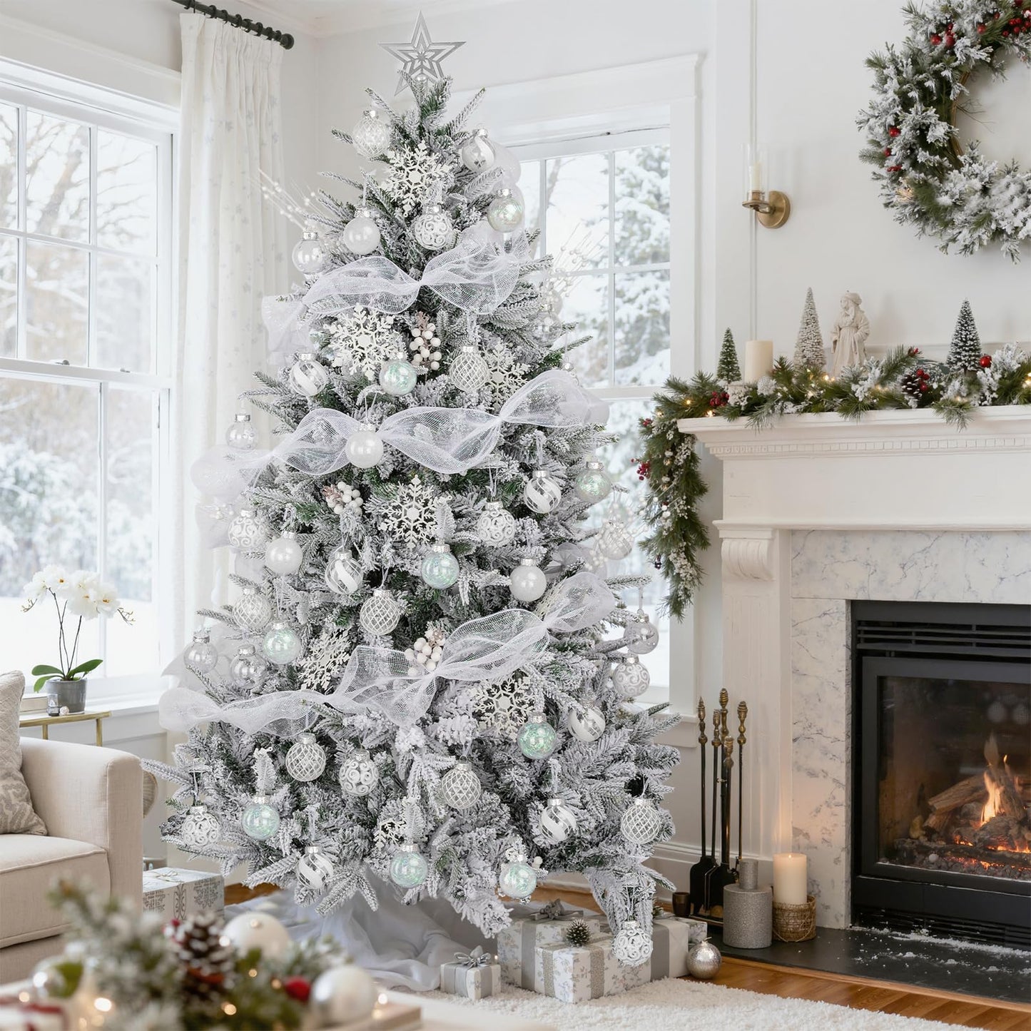 Ouddy Decor 36 Pcs Clear Christmas Ball Ornaments, 2.36" Shatterproof White Plastic Christmas Ornaments Set Decorative Hanging Transparent Baubles for Xmas Tree Holiday Party Decor, White