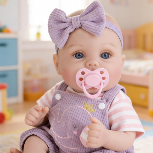 EKOKIZ Lifelike Reborn Baby Dolls - 18 Inch Realistic Baby Doll Cloth Body Newborn Girl with Elephant Outfit & Accessories, Gift Box Included for Kids Role Play, Cuddling & Collectors