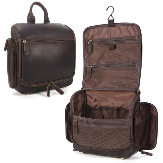 Polare Full Grain Leather Toiletry Bag Travel Hanging Organizer Case Shaving Kit Wash Bag Makeup Cosmetic Dopp Kit with YKK Zippers
