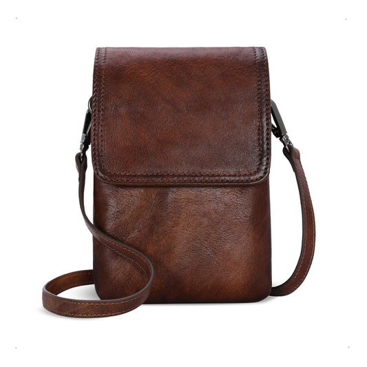 Iswee Genuine Leather Purses Travel Crossbody Bags for Women RFID Anti-Theft Zippered Satchel Bags Cell Phone Bag with Adjustable Strap (Coffee)