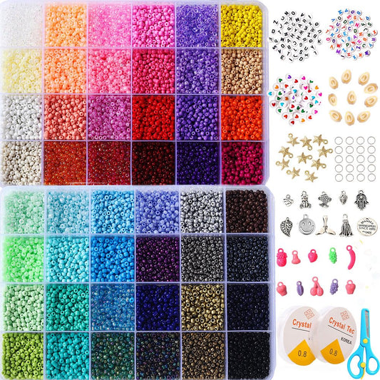 YITOHOP 8800+pcs 4mm 12/0 48 Colors Glass Seed Beads, Charms Bracelet Jewelry Making Beads Kit Gifts for Teen Girls Crafts for Girls Ages 8-12 Holiday Gifts