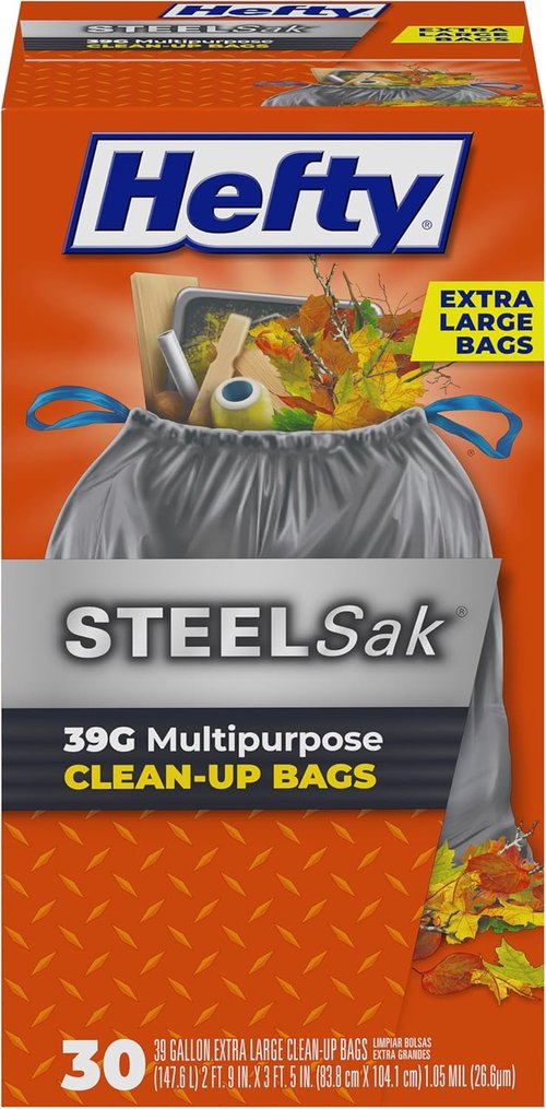 Hefty Steelsak Heavy Duty Trash Bags - Unscented 39 Gallon | Large 30 Count Pack in Gray