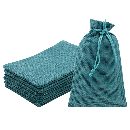 Mandala Crafts 7X9 Inch Teal Burlap Drawstring Gift Bags for Favors - 20 Medium Linen Sacks Gift Pouches for Candy, Coffee, Jewelry, Wedding, and Party Supplies