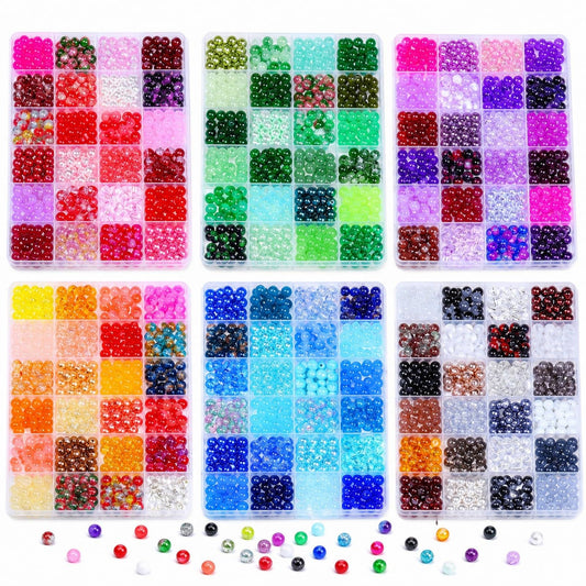 SONGIN 8mm Glass Beads for Jewelry Making, 144 Colors 1728PCS Round Crystal Beads Kit with 6 Organizer Boxes, Assorted Glass Bead Set for Bracelets, Earrings, Necklaces, DIY Crafts