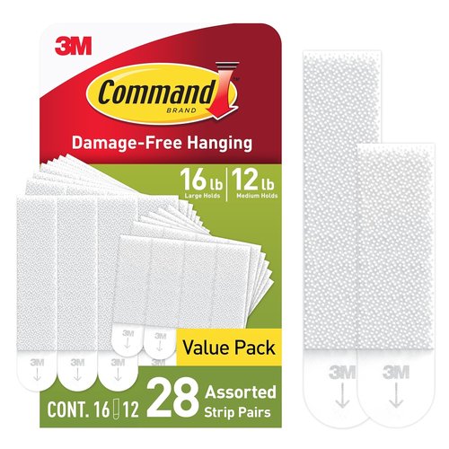 Command 15 lb & 10 lb Picture Hanging Strips - Damage-Free Hangers for 28 Frames | White Adhesive