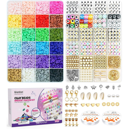 Gionlion Clay Beads Bracelet Making Kit, Pack 2 Boxes Preppy Letter Spacer Beads and Charms Kit for Friendship Jewelry Making, Arts and Crafts Gifts for Girls Ages 8-12
