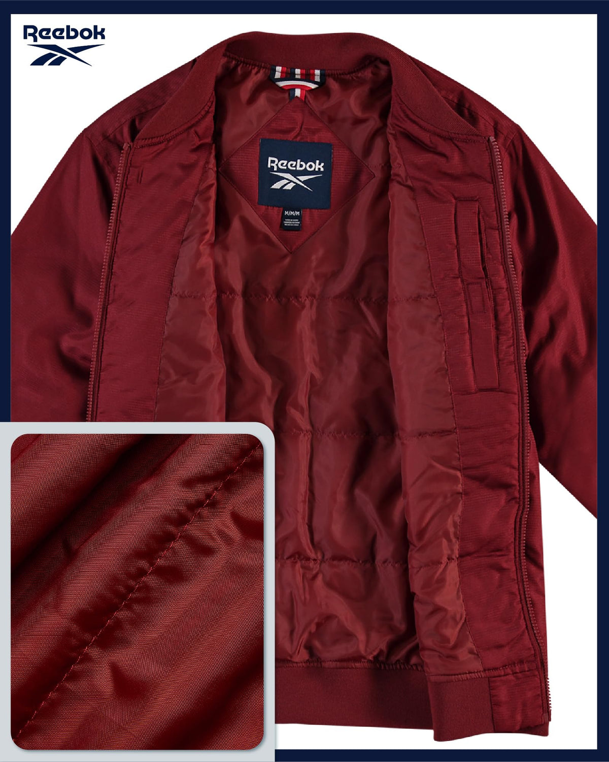 Reebok Mens Insulated Bomber Jacket for Golf, Gym & Hiking