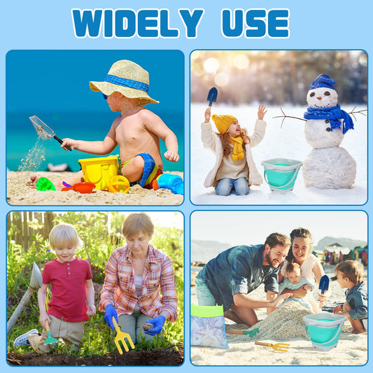 Mototo 12 Pack Beach Toys Set, Collapsible Beach Toys Included Foldable Bucket with Handle Sand Scooper Seashell Bag Mesh Shovel Hand Rake Fork Sand Sifter for Picking Up Shells Vacation Outdoor Play