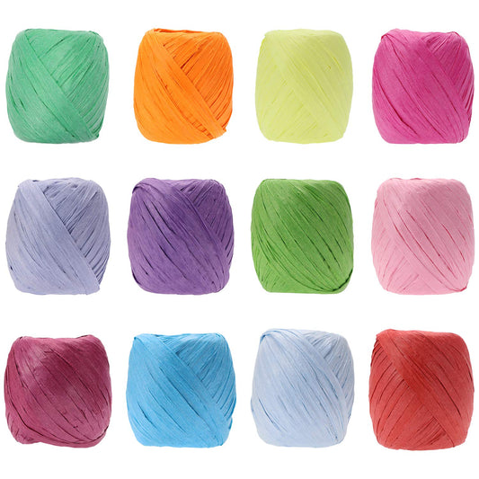 Raffia Paper Ribbon Bows, Penta Angel 12 Rolls 787 Feet Raffia Twine String for Christmas Valentine's Day Party Wrapping Florist Bouquets DIY Craft Decoration Weaving, 12 Colors