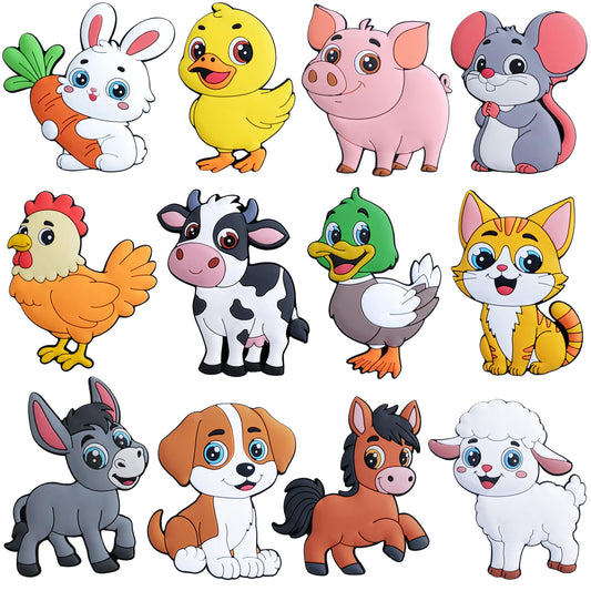 12PCS Fridge Magnets for Toddlers Cute Farm Animals Refrigerator Magnets Large Full Back Magnetic Animal Decorative Fridge Magnets Funny Rubber Magnetic Gift for Refrigerator Whiteboard Cruise Door