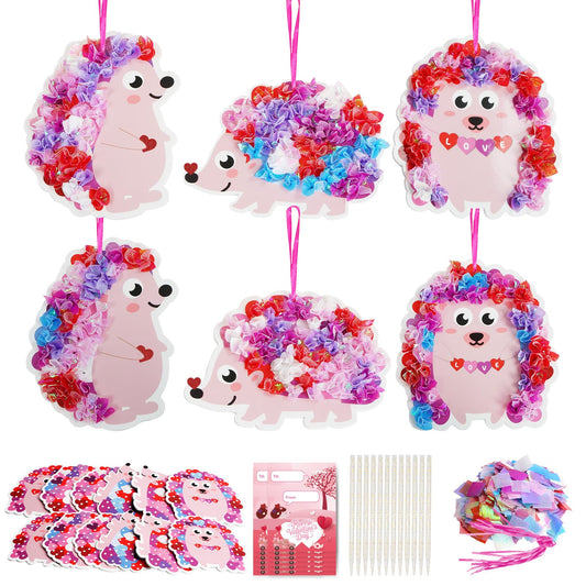 Fennoral 12 Pack Mother's Day Craft Kits for Kids Make You Own Hedgehog Heart Poke in Art and Craft with Card DIY for Mom Gift for Kids Classroom Activities Party Decoration
