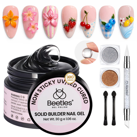 Beetles 3D Gel Nail Art Kit-1oz Clear Solid Builder Nail Gel,5 in 1 Non-Sticky Hand Sculpting Building 3D Nails with Sculpting Pen for Beginner DIY UV Nails Salon at Home,Crystal Orb Gifts for Women