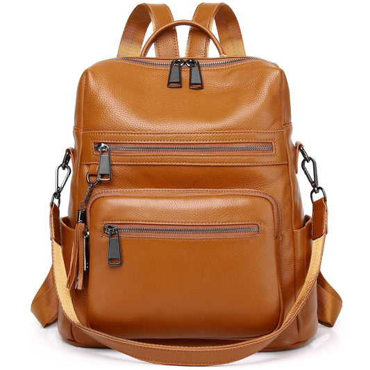 Wesccimo Genuine Leather Backpack Purse For Women Real Soft Leather Fashion Convertible Shoulder Bag Burnt Caramel/Orange