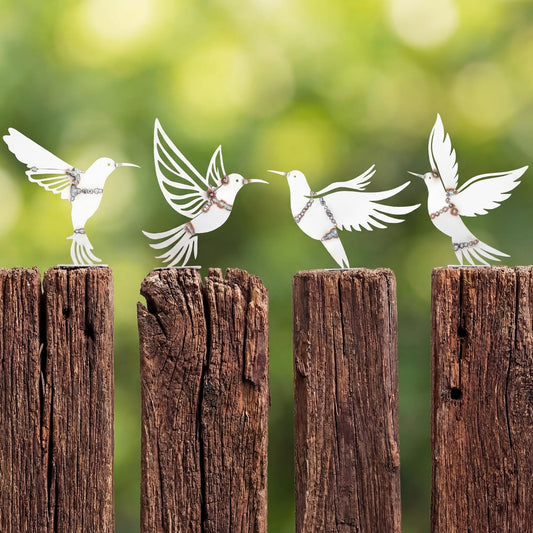 Otoolling 4 Pcs Hummingbird Welding Kit for Practice, Outdoor Metal Birds Decor for Yard, Wall & Fence Hummingbirds Craft Statue Ornaments Rustic Garden Sculptures Farmhouse Decor with Metal Base