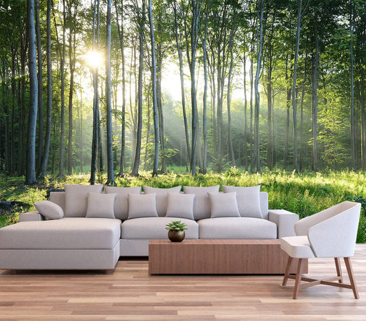 Reyhui Sunshine Forest Mural Wallpaper Landscape Tree Wallpaper Large Nature Scenery Wall Mural for Living Room (not self-Adhesive)
