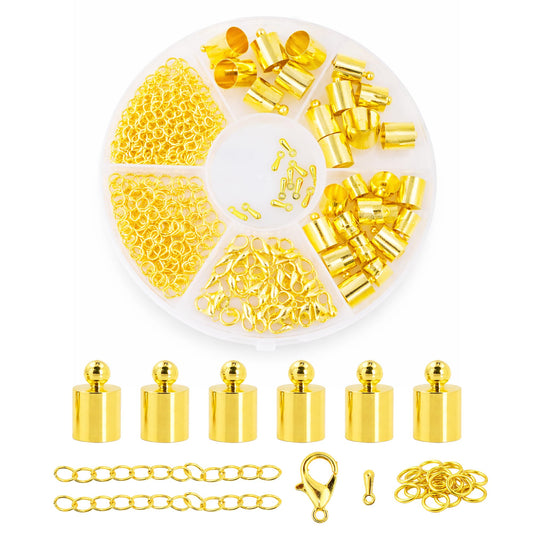 Mandala Crafts Gold Tone Leather Cord End Caps for Jewelry Making, Tassel Caps, 10mm 100 PCs Cylinder Cord Ends, Kumihimo Supplies and Jewelry Findings