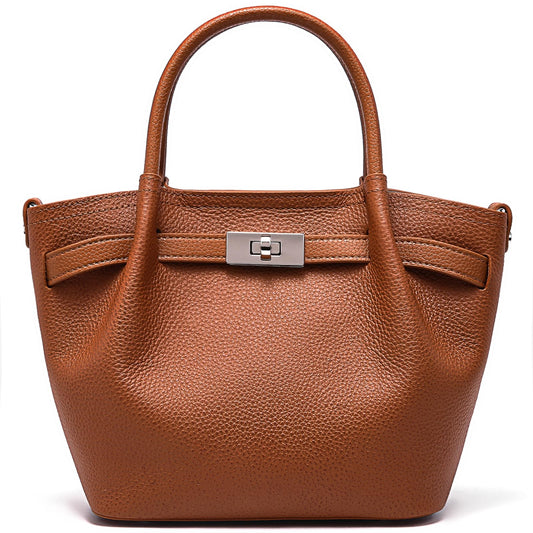 Genuine Leather Bucket Bags for Women: Small Tote Purses for Ladies Luxury Designer Crossbody Satchel Handbags(Brown)