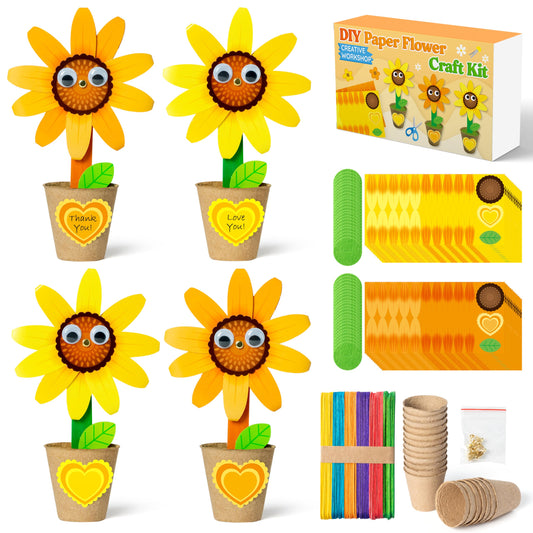 WATINC Mother’s Day Foldable Flower Paper Pot Craft Kits - 24 Packs Make Your Standing Flowers Gift Crafts Decorations, Fun DIY Spring Decor Home School Classroom Art Activities for Mom (Flower)