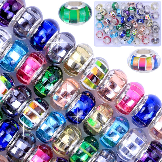 Aipridy 50 Pieces Glass Rhinestones Lucky Amber Beads, Large Hole Spacer European Craft Beads fit DIY Charms Bracelet Jewelry Making (Rectangular Glass Sheet)