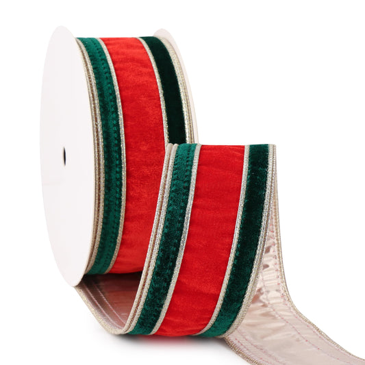 MAYREEL 2.5 Inch Christmas Velvet Ribbon with Wired Edge – Red & Green Double Color, 10 Yards Roll – Classic Holiday Craft, Wreath Supplies, Bows, Garlands, Gift Wrapping & Decoration