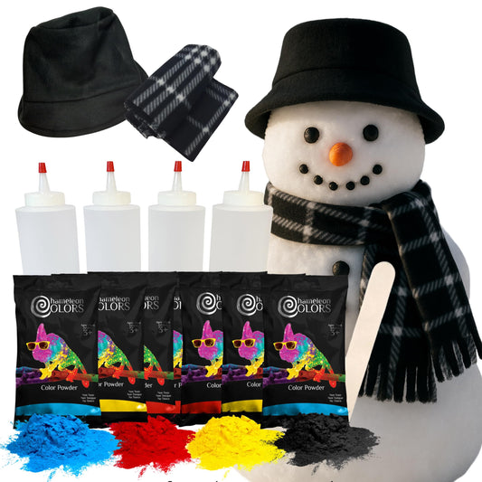 Chameleon Colors Snowman Kit & Snow Painting Bottles - Snowman Decorating Kit with 4 Vibrant Chalk Powder Colors for Snow Art & Paint - Winter Fun Craft - Easy to Clean - Non-Toxic