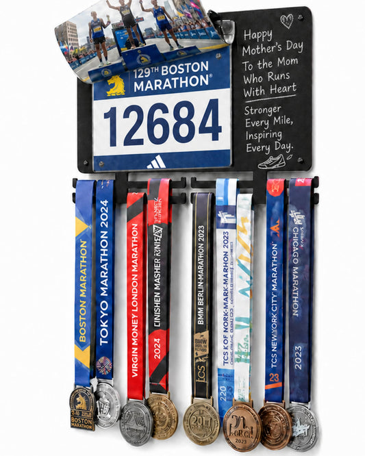 BLAUBECK Medal Hanger Display for Runners, Marathon Medal Holder Display Wall Hanger and Race Bib Boards Holder with Chalkboard Marker - Holds up to 50 Medals, 40 Race Bibs