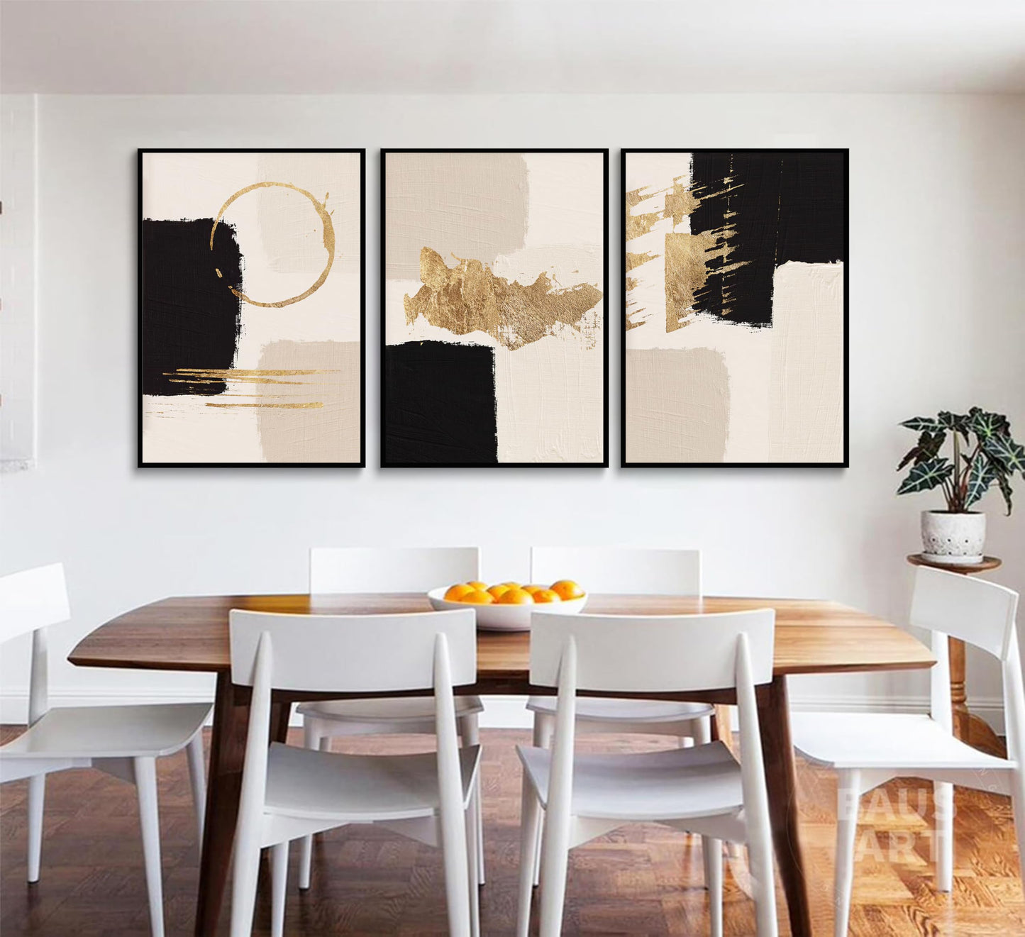3pcs Black Gold Abstract Wall Art Bohemian Simple Geometric Canvas Poster Print Modern Beige Picture Painting Wall Decor for Living Room Bedroom Office Decoration Frameless