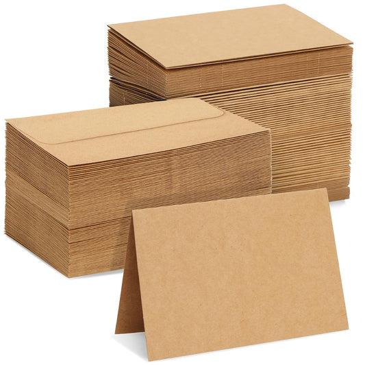 Blank Kraft Paper Cards & Envelopes - 4 x 6 in, 100-Pack - For Wedding Invitations & Birthday Greetings - DIY Card Making Supplies