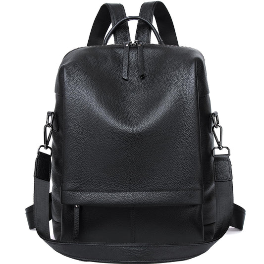 Wesccimo Genuine Leather Backpack Purse for Women, Fashion Designer Soft Backpack with Large Compartment Black