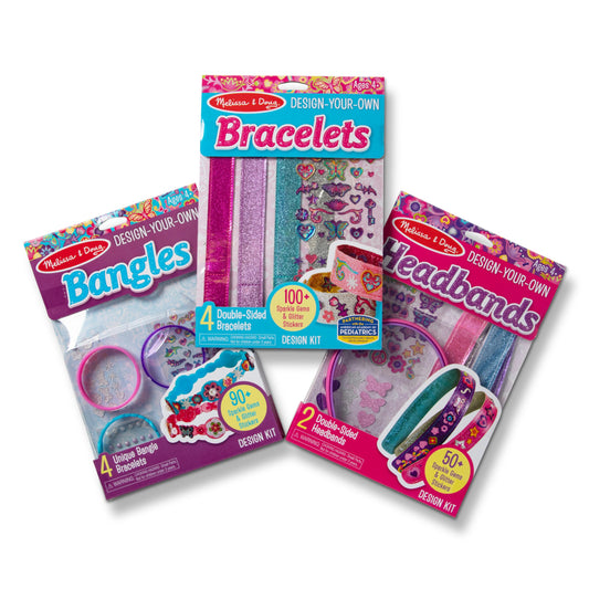 Melissa & Doug Design-Your-Own Jewelry-Making Kits - Bangles, Headbands, and Bracelets DIY Jewelry, Decorate with Stickers, Bracelet and Headband Crafting Set for Kids Ages 4+