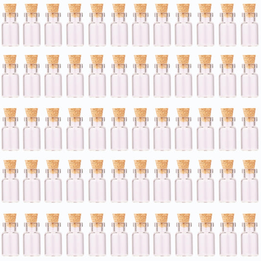 MaxMau 64pcs 1ml Tiny Vials with Cork Stoppers and Eye Screws,Mini Glass Bottles Small Jars for DIY Art Crafts Project Jewelry Pendant Party Favors