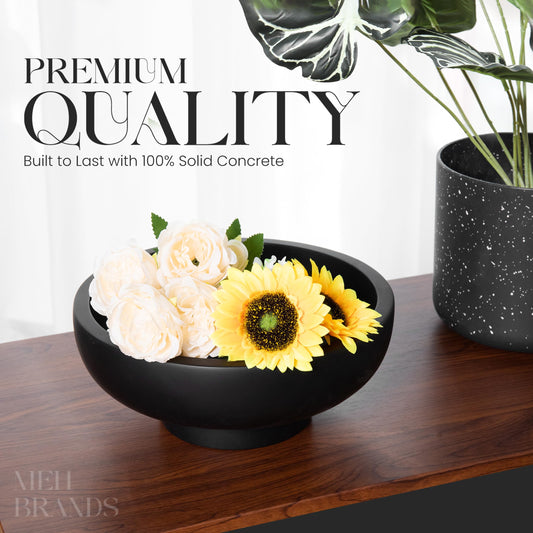 MEH Brands Concrete Fruit Bowl – Large Decorative Pedestal Bowl for Kitchen Counter, Entryway, or Coffee Table – Modern Catch – All Key Bowl – Heavyweight Centerpiece for Home Decor (Black)
