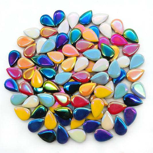 EDFLIFE Mosaic Tiles for Crafts, 7oz Iridescent Drop Mosaic Tiles for Art Crafts, Mosaic Making Kit for Projects, Ceramic Tiles for Adult DIY Hobbies Handmade Home Decoration