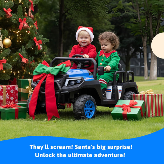 Electric Car for Kids, 24V 4 Seater Ride on Toys w/Parent Remote, 4 Wheeler Suspension, Max 220lbs Weight Capacity, USB, Music, Radio, LED Light, Ride on Truck for Boy/Girl Ages 3-8, Blue